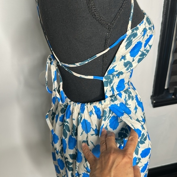 Klesis Empire Waist Floral Blue and White Strappy Mini Dress - Picture 7 of 11